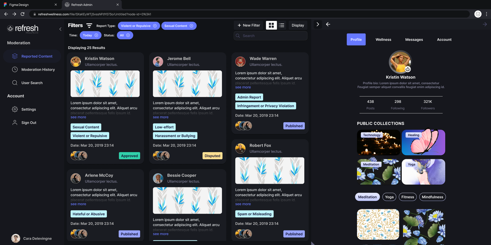 Admin moderation dashboard design